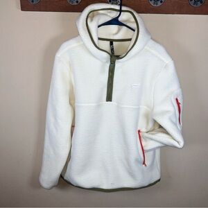 Fabletics Fleece Jacket Womens Medium White Sherpa Hooded 1/4 Zip Pockets